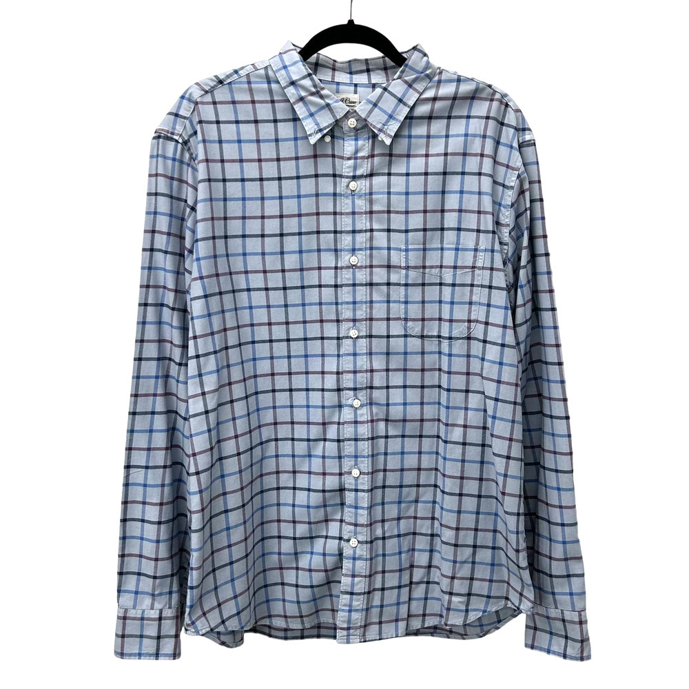 J. Crew Blue Plaid Check Cotton Long Sleeve Slim Button Down Shirt Mens XL